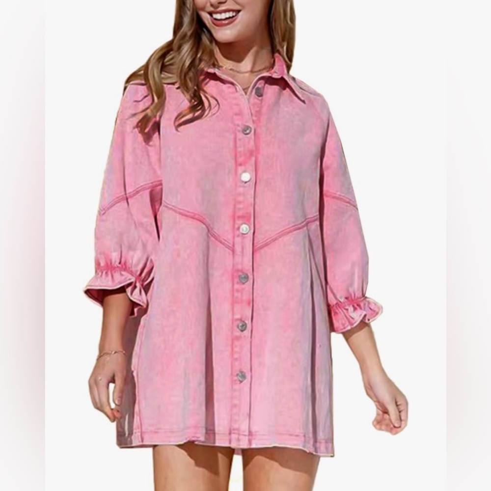 Pink denim dress